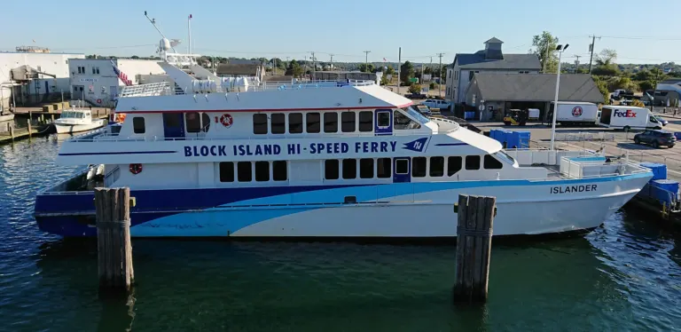 A Block Island high-speed ferry docked at Point Judith