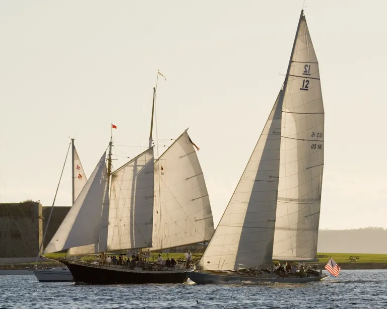 The Twelve Metre yacht Columbia sailing off Newport